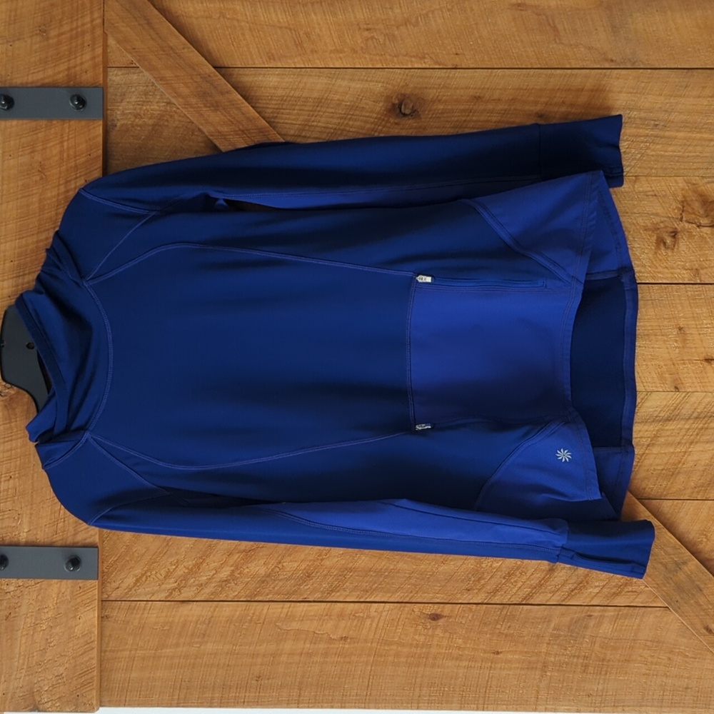 Athleta Blue Hooded Shirt with Thumb Holes